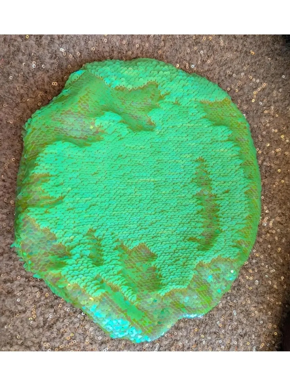 Neon Green Flip Sequin Beret Lined in Wool